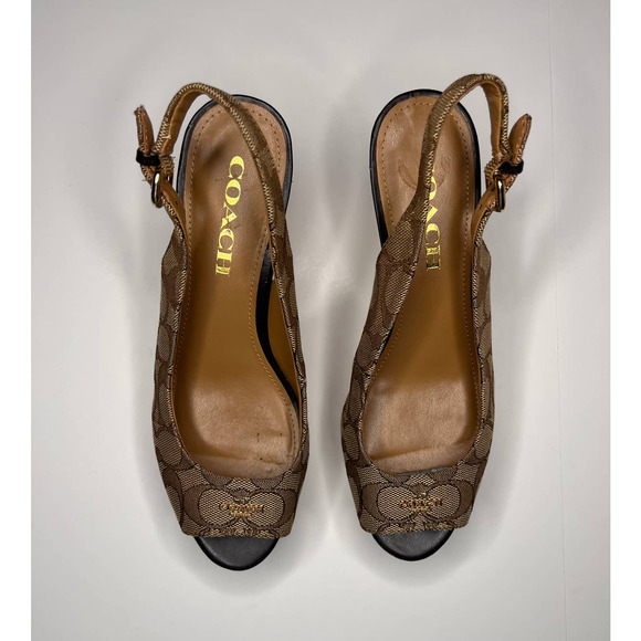 Coach Authentic Ferry Wedges Open Toe Gold Logo Platform Sandals Size 6 AS IS - Picture 10 of 12